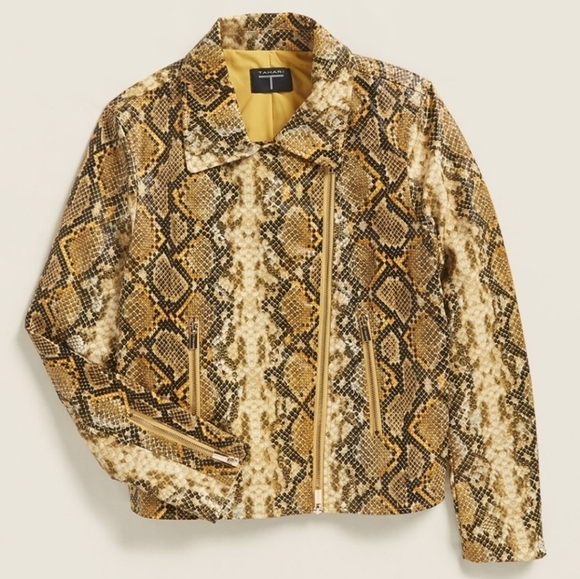T TAHARI Snake Print Faux Leather Moto Jacket S - Picture 2 of 16